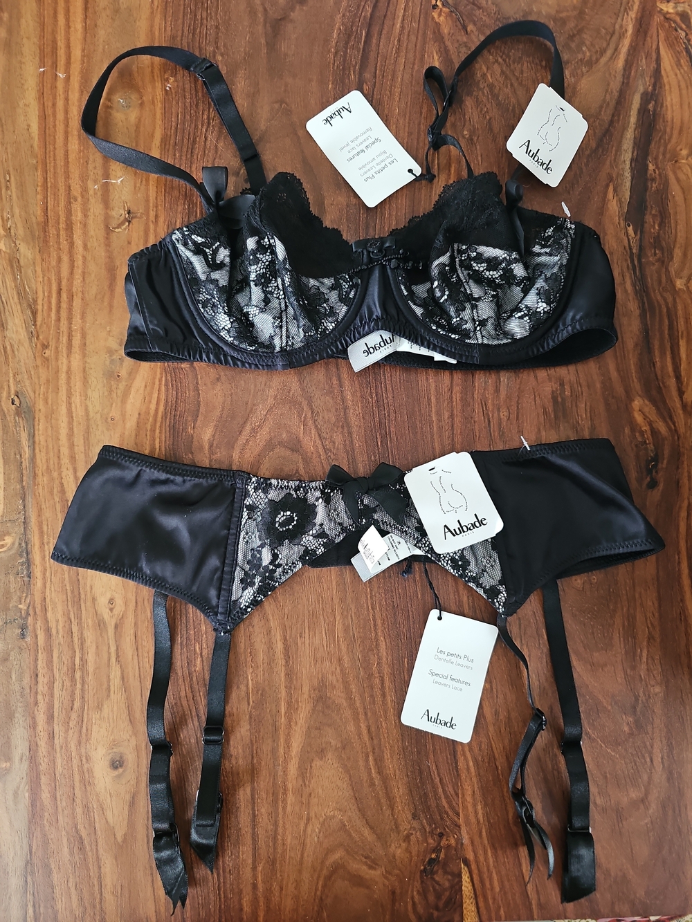 Aubade Paris Half Cup Balconette Lace Bra Set Size 32C & Suspender Belt S, New